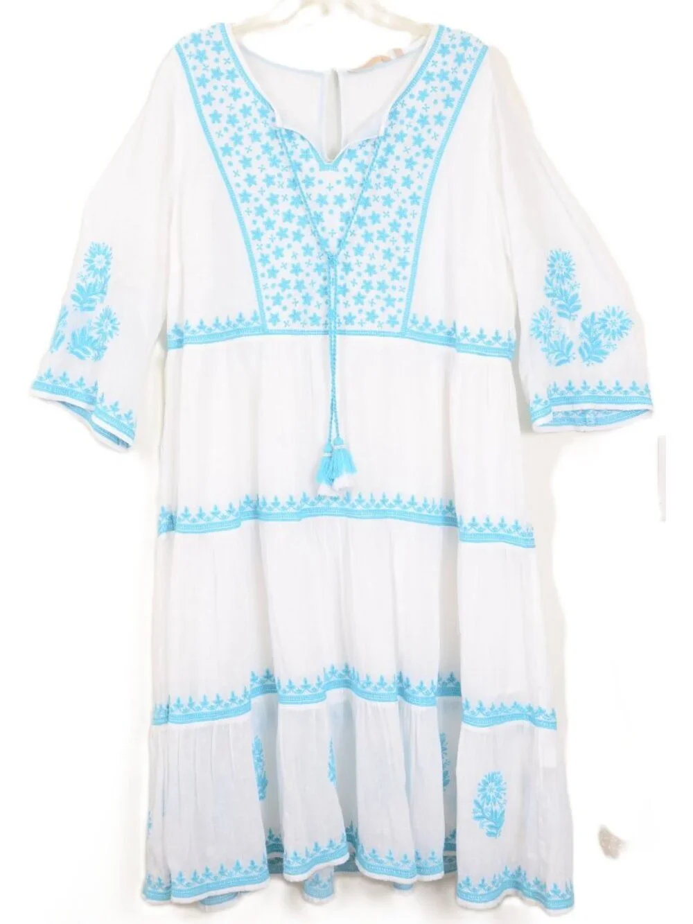 Soft Surroundings Juniper PLUS 1X Embroidery Gauze 3/4 Sleeve Dress Beach Boho - Picture 5 of 14
